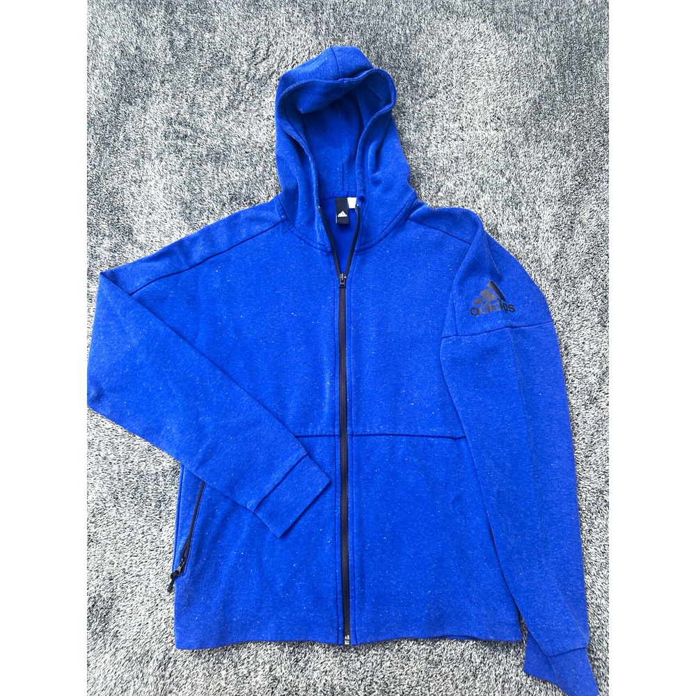 Adidas Full Zip Hoodie Mens Large Blue Athletic Logo Zip Pocket Sweatshirt
